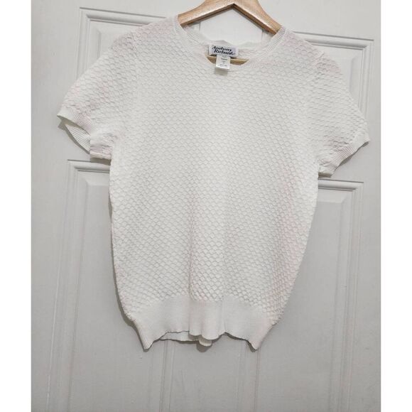 Lot of two Anthony Richard's womens medium black white blouse stretch knit - Picture 2 of 8